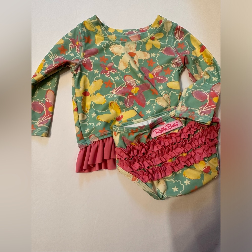 12-18M Ruffle Butts Mint Floral Ruffle Swim Set - Picture 9 of 10